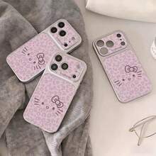 SANRIO 时尚新款豹纹猫咪蝴蝶结手机壳，兼容 17、17 Pro Max，可爱IP15 Pro防摔壳，个性化高端质感14/13/12卡通保护壳，创意十足 - 粉紅紫豹紋 - 查看 2
