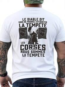 Corsica Storm Men's T-Shirt, Exclusive Limited Edition, Black - French Pirate Print On The Back With Corsican Cultural Design And Historical Phrase, Soft And Breathable, Casual Crew Neck T-Shirt For Everyday Wear, For All Seasons, Loose And Comfortable For Summer. - White - View 1