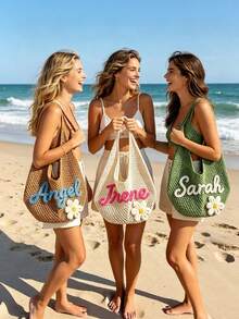 1 pièce Sac fourre-tout personnalisé fait main avec nom enroulé dans une corde, sac de plage, sac cadeau pour demoiselle d'honneur, faveur de mariage, cadeau de enterrement de vie de jeune fille, cadeau de voyage, sac à épaule pour femme, idéal pour les meilleures amies, petites amies ou famille, sac polyvalent, cadeau pour la fête des mères - Multicolore - Voir 3