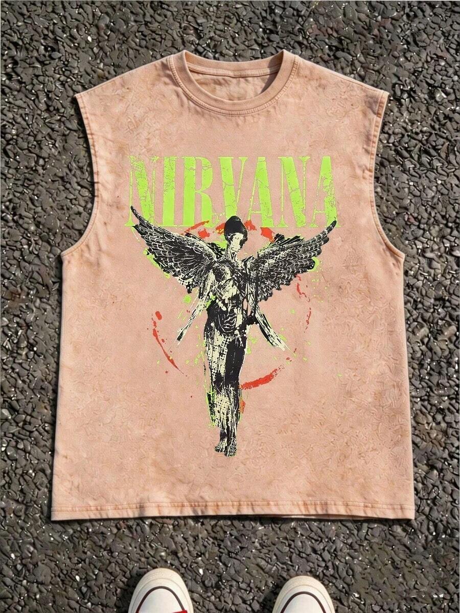 MensCasualCrewNeckSleevelessWashedVestMadeOf100%CottonPerfectForSummerVacationsFeaturesAStylishPrintAndY2KStreetStyleAnExcellentGiftForBoyfriendsAndHu - 咖啡棕 - 查看 1