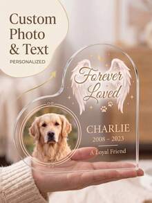 1pc Customized Pet Memorial Heart-Shaped Acrylic Plaque, Can Customize Photo And Text, Bereavement Gift, "Forever Loved" Dog/Cat Memorial Keepsake, Suitable For Home Decor, Shelf Display, Pet Owner Remembrance - Multicolor - View 3