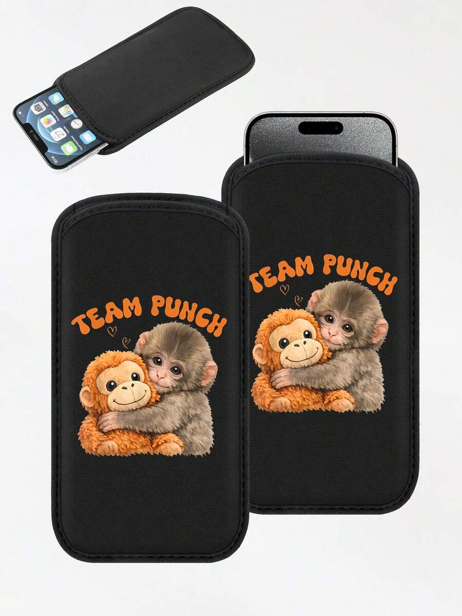 New Funny Monkey Pattern Plug-In Phone Protective Case, Black Outdoor Phone Storage Bag, Plug-In Phone Pouch, Made Of Shock-Absorbing And Dust-Proof Neoprene Rubber Material With Soft Elastic Lining, Portable Unisex - Multicolor - View 1