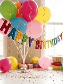 一套预组装生日庆祝横幅，毛毡球生日花环，生日字母旗，生日快乐横幅，适用于派对装饰和拍照道具，生日派对装饰，房间装饰，生日派对拍照配件 - 生日 - 查看 5