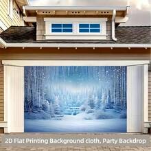 2D Flat Winter Wonderland Polymer Background Banner, Snowy Waterfall Scene With Icy Trees And Starry Sky, Suitable For Parties, Home, Garden, Studio And Outdoor Celebrations, Photography Backdrop, Outdoor Decor - 4 - View 3