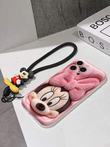 Disney Mickey Mouse Clubhouse Phone Case : 3D Fluffy Pattern Border Protector Phone Soft Phone Case With A Free Cute Mickey Bracelet Chain Lanyard, Mickey, Minnie, Goofy, Donald Duck, Daisy Duck, Pluto, For Apple 17 Promax 17 Pro 16 15 14 13 12 11 Pro Max XS Max X XR Soft Cover Summer Phone Case - 白色 - 查看 7