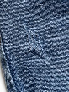 2-8歲小男孩休閒寬版中色水洗牛仔工裝短褲,刺繡工藝寬鬆版型,前開襟,半鬆緊腰帶,可調節鬆緊牛仔短褲,七分長 - 淺色水洗藍 - 查看 5