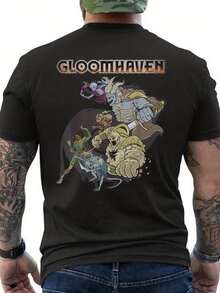 Men's Gloomhaven "The Starting Six" T-Shirt With Fantasy Game Character Print On The Back - Breathable Short-Sleeved Crew Neck T-Shirt With Gloomhaven Map And Character Design, Ideal For Casual Wear And Tabletop RPG Fans - Comfortable Fit For All Seasons, Loose And Comfortable For Summer. - Black - View 1