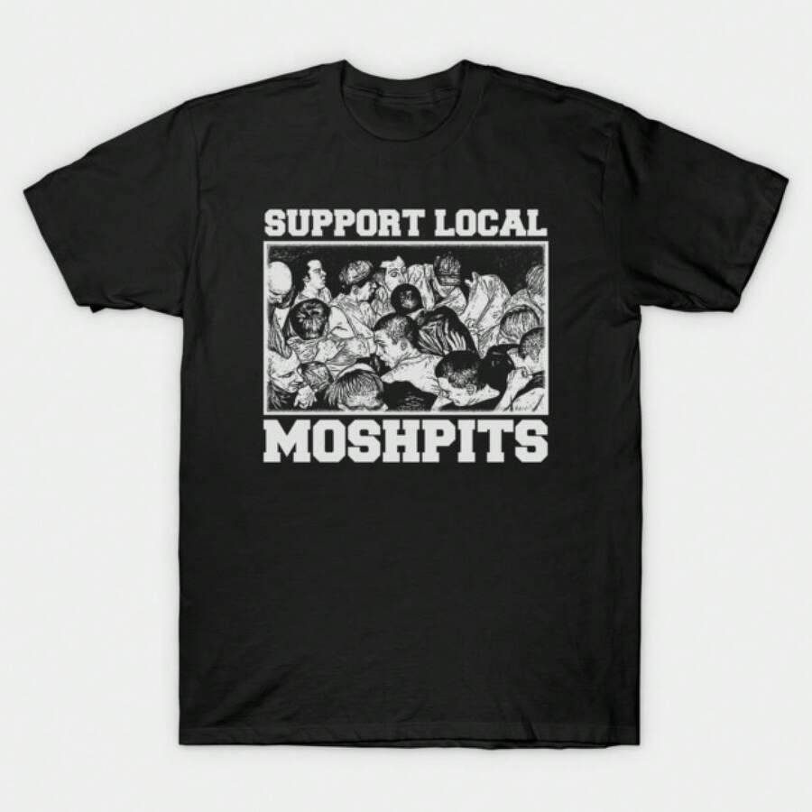 T-shirt unisex estiva a maniche corte in puro cotone, Supporta i Moshpit Locali - T-shirt a sostegno della musica locale di metamorfatic,,haut print - nero - Visualizzare 1