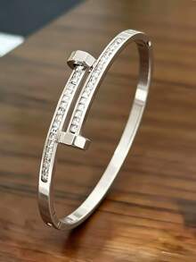 2026 New Vintage Stainless Steel Flower Zirconia Women's Jewelry Bracelet Set/Women's Jewelry Set, Women's Jewelry Bracelet Set/Multiple Designs (Five-Petal Flower, Diamond Shape, Four-Leaf Clover, Rhinestone, Etc.), Multi-Functional Luxury Commuter Accessory, Stackable, Niche Design, Holiday Gift/Suitable For Daily/Vacation/Summer/Travel Wear - Silver - View 10