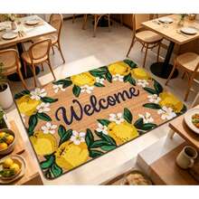1pc "Welcome" Lemon Floral Print Flannel Doormat, Non-Slip Absorbent Entrance Mat, Bright Summer Style Floor Rug, Washable Indoor/Outdoor Home Decor, Fresh Fruit Themed Carpet.Carpet,Rug,Carpet Living Room,Kitchen Mat - 1PC - View 9