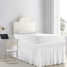 1 pieza Falda de cama para dormitorio, diseño envolvente con banda elástica ajustable, adecuada para juego de ropa de cama de dormitorio, múltiples tamaños: caída de falda de 32-36-42 pulgadas, ajustable para cama y somier. Tela suave, duradera y resistente a las arrugas - Hecha de microfibra premium, estilo de volante, resistente a la decoloración, lavable a máquina. - TwinXL 40" de caída - Ver 5