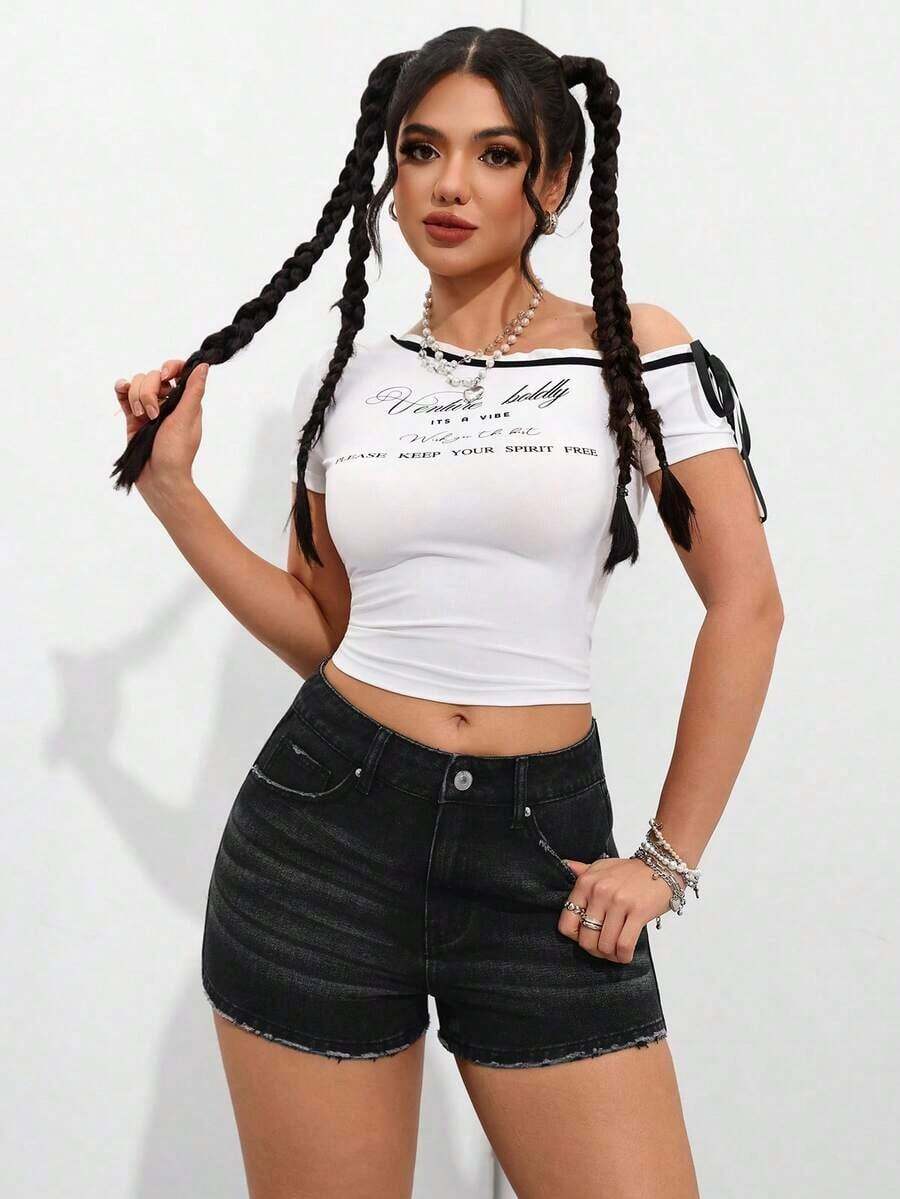 Short de mezclilla azul oscuro con bolsillos para mujer, verano - Negro - Ver 1