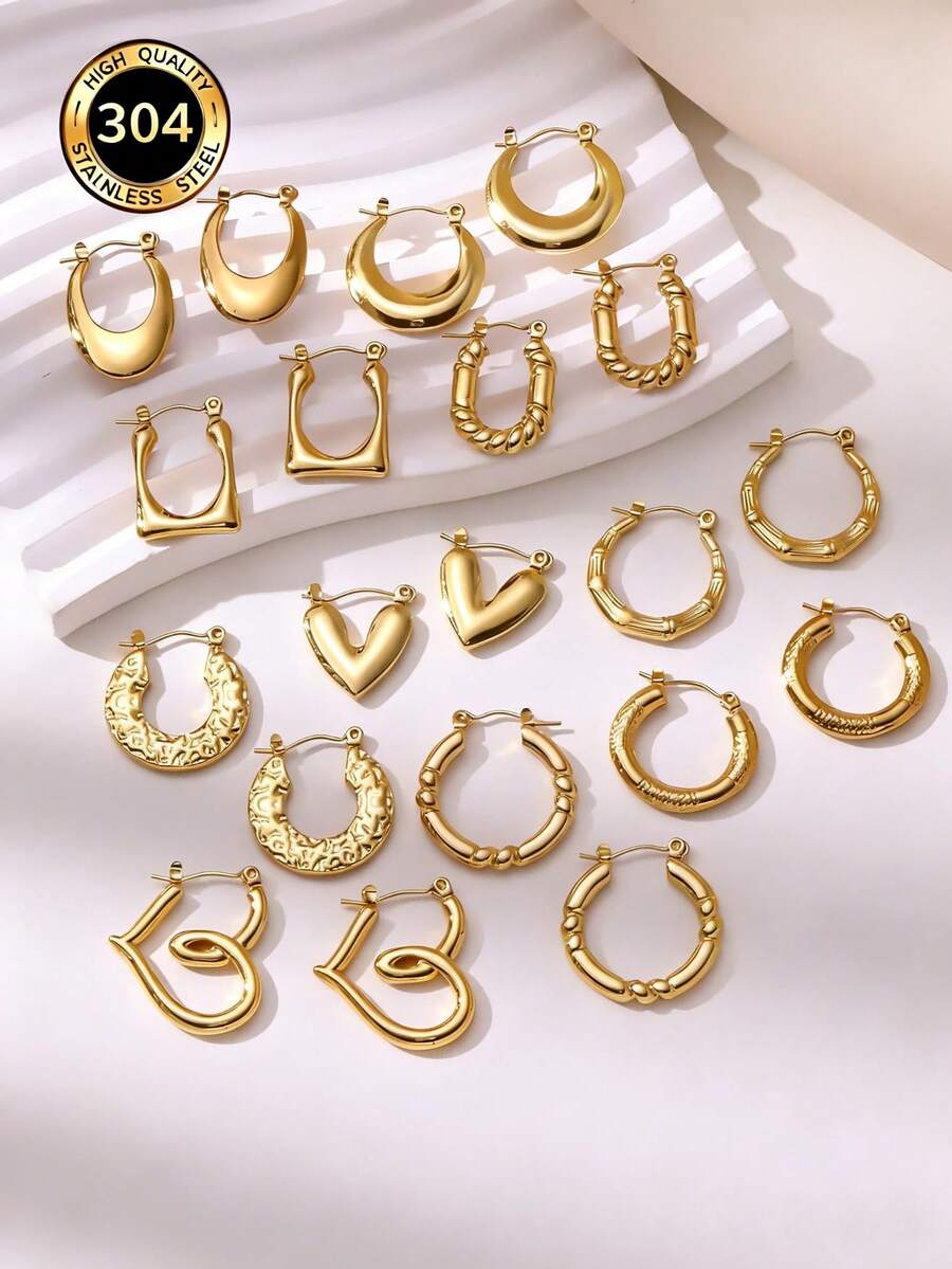 Minimalist Asymmetrical U-Shaped Stainless Steel Earrings For Women, French Style Fashion Item, Random Style Shipped, Suitable For Daily Wear And Dates, Great Gift For Women On Mother's Day, Ramadan, Graduation