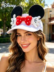 1 chiếc mũ rộng vành kiểu Minnie Mouse của Disney dành cho nữ, có nơ, phần trên bằng lưới thoáng khí, in chữ, thích hợp cho các hoạt động ngoài trời và du lịch, phù hợp cho mùa xuân và mùa hè. - A - Xem 4