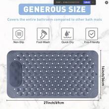1pcs Non-Slip Bathtub Mat With Built-In Scrubber, Extra Long Shower Mat With Suction Cups & Drain Holes, Massage Foot Pad For Bathroom, Machine Washable,  27x14 Inches, Gray - New Khaki - View 10
