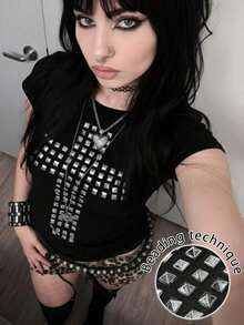 Retro Punk Style Lettered Short-Sleeved T-Shirt, Y2K Gothic Style Top, Street Hip-Hop Top, 90s Women's Fashion - Black 2 - View 8