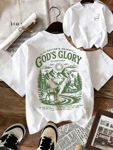 Camiseta Oversize de Fe Cristiana para Mujer, Cómoda Camiseta de Cuello Redondo con Gráfico de Ciervo de Montaña y la Frase "Gloria de Dios" y Versículo del Salmo 42:1, Ropa Urbana de Estética Religiosa Viral en , Ideal para Iglesia, Senderismo, Reuniones Familiares y Uso Diario Casual de Verano. - Blanco - Ver 1