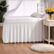 1pc Dorm Bed Skirt With Small Tassels, Adjustable Elastic Band Design, Suitable For Dorm Bedding Set, Customizable Heights: 32", 36", 42", 50" Adjustable Bed Skirt And Box Spring Cover. Soft, Durable, Wrinkle-Resistant Fabric - Made Of Premium Microfiber, Dustproof Pleated Style, Fade-Resistant, Machine Washable. - Small Tassel TwinXL 46" Drop - View 5
