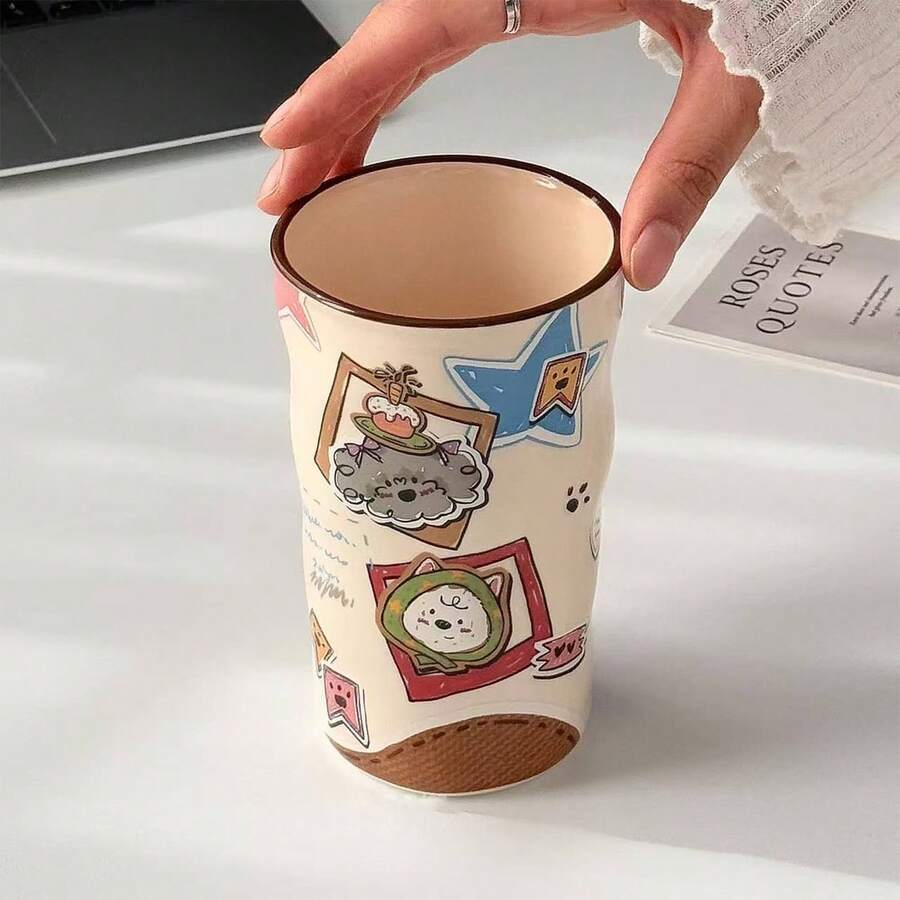 Vintage Brown Cartoon Dog Ceramic Mug, Large Capacity Coffee And Latte Cup, Cute And Adorable Pet Water Cup, Perfect Gift For Girls - Multicolor - View 1