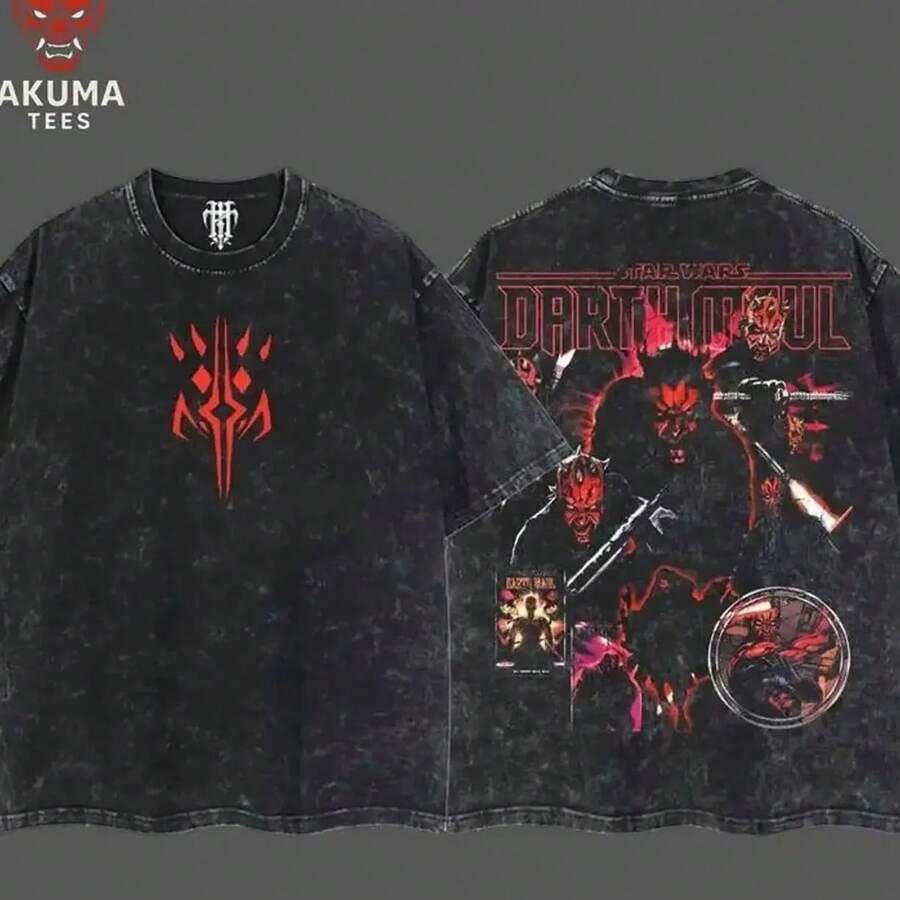 HellstarDarth Maul Villain Vintage Retro Comfort Washed T-Shirt, Unisex Casual Comfort T-Shirt, Soft Wearable Gift, Movie Lovers Graphic Tee, Vintage Streetwear For Daily Fit, Movie Superhero Lover, Y2K,MCU, DCU VOK, Oversize Shirt, Vintage Outfit SGZOversized Retro Washed T-Shirt - màu đen - Xem 1