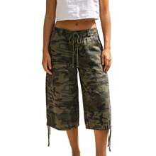 Nueva moda mujer verano pantalones cortos Cargo Casual estampado de camuflaje pantalones cortos sueltos con cordón para Club ropa de calle S-XL - A - Ver 1