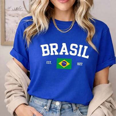 Camiseta Feminina Brasil Bandeira T Shirt Algodão 100% Básica vd