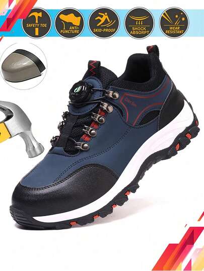 Botas de trabajo con puntera de acero marrón para hombres, anti-aplastamiento y anti-perforación, hebilla giratoria, suela de goma, suaves y ligeras, botas de , zapatos de industrial de bloqueo rápido, adecuados para sitios de construcción, almacenes y otros escenarios