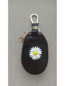 High-Quality Leather Creative Chrysanthemum Pattern Universal Car Key Holder Bag, Unisex, Portable Large Capacity Multi-Function Car Key Storage Pouch, Minimalist Compact Suitable For Home Use, Car Accessories - Multiple Styles - View 10