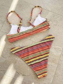Swim Mod Elegant Vacation Bohemian Navy Blue & White Polka Dot Adjustable Strap V-Neck Sexy Bikini Set - Nhiều màu 12 - Xem 2