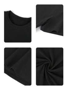 Camiseta de mujer estampada a la moda, top holgado de estilo urbano, cómoda, elegante y versátil para el verano, talla S. Camiseta de mujer holgada blanca para el verano, estilo playero. - Negro - Ver 9