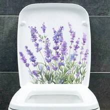 1pc Watercolor Lavender Toilet Sticker, Fresh Purple Flower Green Leaf Bathroom Decor - Multicolor - View 3