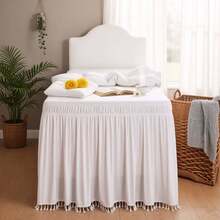 1pc Dorm Bed Skirt With Small Tassels, Adjustable Elastic Band Design, Suitable For Dorm Bedding Set, Customizable Heights: 32", 36", 42", 50" Adjustable Bed Skirt And Box Spring Cover. Soft, Durable, Wrinkle-Resistant Fabric - Made Of Premium Microfiber, Dustproof Pleated Style, Fade-Resistant, Machine Washable. - Small Tassel TwinXL 36" Drop - View 1