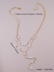 1pc Elegant Faux Pearl Y-Necklace, Suitable For Women's Party, Daily Wear, Great Gift For Mom And Friends (Random Pearl Quantity) - Golden Yellow - View 3