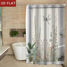 1pc Watercolor Dragonfly Wildflower Shower Curtain With Hooks, 70"X70" Waterproof Vintage Botanical Neutral Bathroom Curtain - 180*180厘米/70*70英寸 - 查看 5