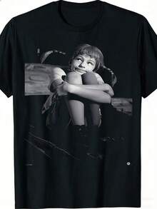 Classic Unisex Black Crew Neck T-Shirt | Doll Print, Casual Wear, Fashionable, Suitable For All Seasons, Regular Fit, Stretch Fabric, Ideal Gift For Him Or Her, PLUS SIZES, Loose And Comfortable For Summer. - Black - View 6