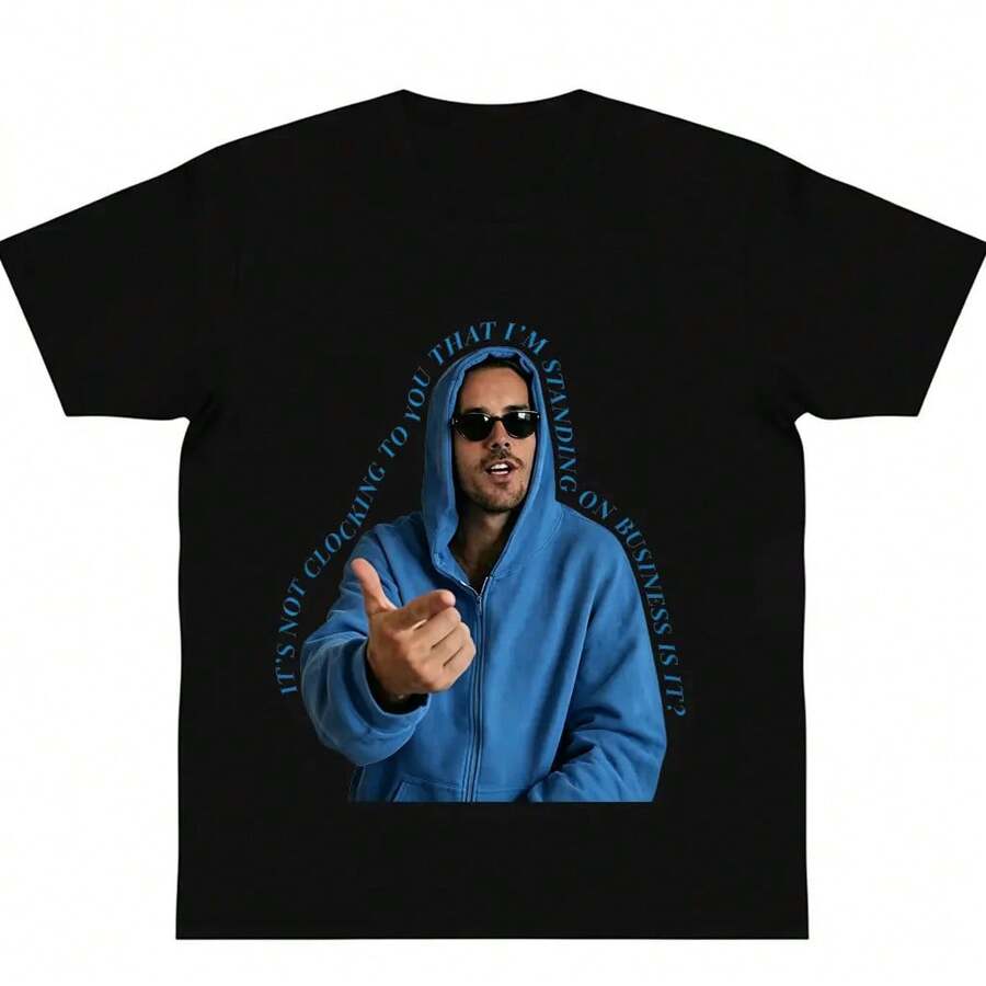 Oversize Cotton It's Not Clocking To You Belieber Coachella Streetwear Graphic Tees Unisex T-Shirt American Musical Gift Unisex Y2k Fashion Casual Top Trending - 黑色 - 查看 1