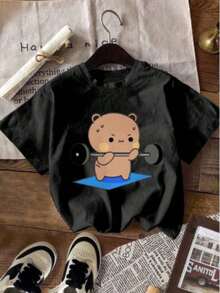 Fashion Printed T‑Shirts for Women, Oversized Streetwear Tops, Comfortable and Stylish All‑Match Summer TeesCamiseta con estampado Gráfico Oso Gym Pesas Ejercicio Poliéster mujer Diario - Negro - Ver 4