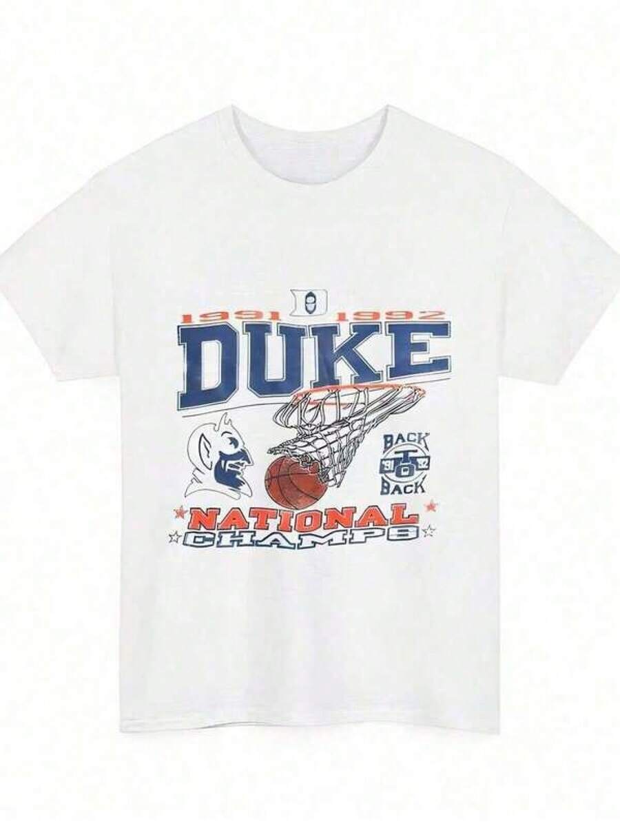Camiseta de Baloncesto Blue Devils de 1992 Estilo Vintage para Hombre Talla Grande (1 Pieza), 100% Algodón, Camiseta Casual Estampada, Cuello Redondo, Manga Corta, Camiseta de Algodón de 220g, Para Salir, Regalo, Verano, Sudadera Estilo Minimalista Unisex - Blanco - Ver 1