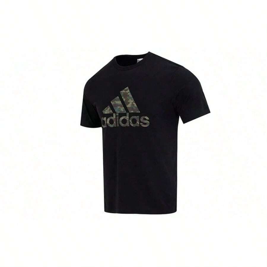Camiseta de manga corta con estampado de camuflaje y logo de , color negro - Negro - Ver 1