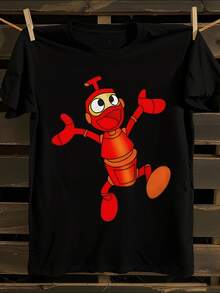 Men's And Boys' Nono The Robot Ulysses 31 Retro Anime T-Shirt | Vintage 80s Style, White With Iconic Red And Gold Robot Print, Casual Crew Neck, Plus Size, Loose Fit, Perfect For All Seasons, Ideal For Father's Day. Loose And Comfortable For Summer. - Black - View 1