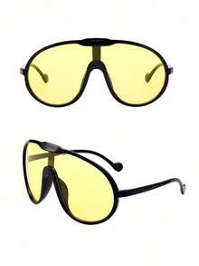 1 Pair Women's Large One-Piece Asymmetric Plastic Frame Glasses, Available In 4 Colors: Black, Yellow-Brown, Leopard Print, Yellow, Bohemian Style - Black and Gray - View 2