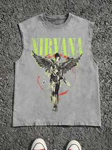 Men's Casual Crew Neck Sleeveless Washed Vest, Made Of 100% Cotton, Perfect For Summer Vacations. Features A Stylish Print And Y2K Street Style. An Excellent Gift For Boyfriends And Husbands. - 灰色 - 查看 7