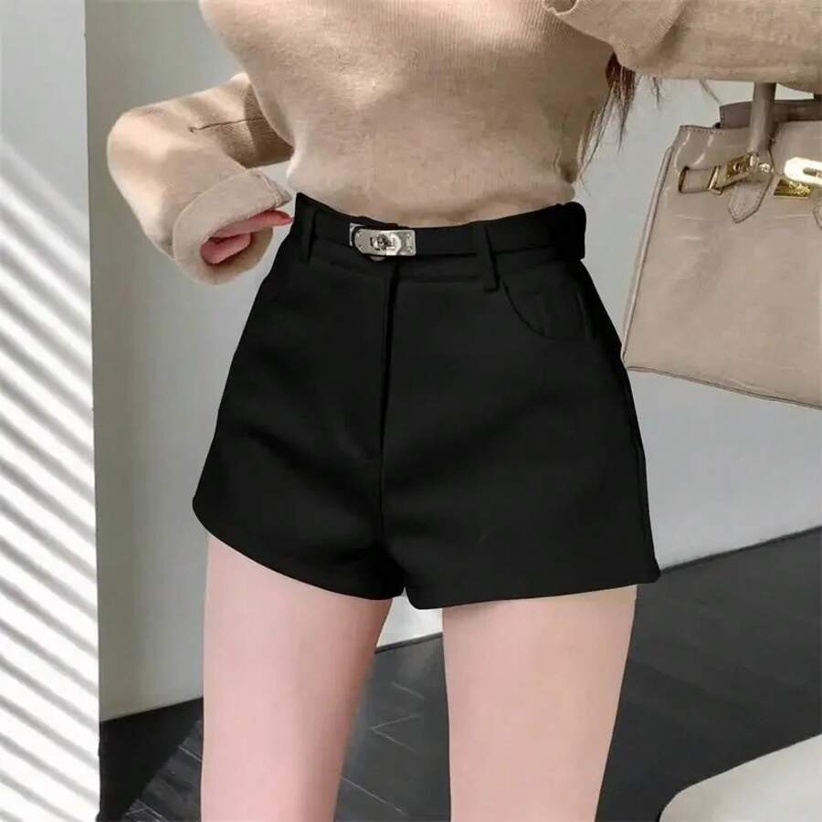 Pantalones de pierna ancha para mujer, ropa informal adelgazante de pierna de Color puro de cintura alta, pantalones calientes para exteriores, pantalones de pierna ancha a la moda - Negro (pantalones individuales) - Ver 1