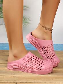 [Multiple Colors Available] Summer Waterproof Anti-Slip Clogs, New Thick-Soled Beach Shoes, Bathroom Slippers, Indoor/Outdoor Travel Beach Sandals - Hot Pink - View 3