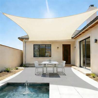 1pc Rectangular Sunshade Sail - Waterproof Polyester Oxford Cloth With PU Coating, Equipped With Rust-Resistant Metal D-Rings, Rectangular Sunshade Sail, Waterproof And UV-Resistant Canopy, Suitable For Outdoor Patio, Lawn, Beach, Garden, Carport, Backyard Patio And Gazebo