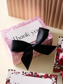 15pcs Rose Themed Thank You Card Gift Box Set, Pink Floral Pattern With Black Ribbon, Party Favor & Return Gift Packaging, Holiday Decor, Metal Commemorative Card, Celebration Theme Design - View 5