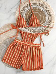 Set de 3 piezas de cubrecosturas de estilo bohemio con cordón de tela de ganchillo para bikini - Naranja - Ver 6