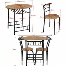 3 Piece Modern Dining Table Set For 2 Space Saving Kitchen Table With Steel Legs Storage Rack White Breakfast Nook Furniture - Brown - View 3