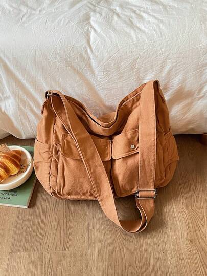 1 chiếc, kích thước 33cm*10cm*28cm, Túi đeo vai dung tích lớn, Túi xách thời trang, Túi có ngăn phía trước, Túi mua sắm màu trơn, Ba lô học sinh, Túi đi làm, Túi đeo chéo
