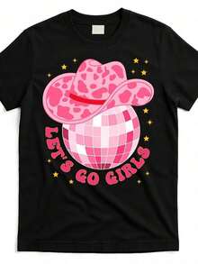 Camiseta vaquera con sombrero de vaquero, bola de discoteca, ¡vamos chicas! , vaqueras del oeste, chd5982462, color negro, imagen del productoCamiseta de estilo deportivo juvenil Camiseta cómoda de algodón Ropa callejera trendy para hombres Ideal para entrenamiento correr y atuendos de todos los días - Negro - Ver 1